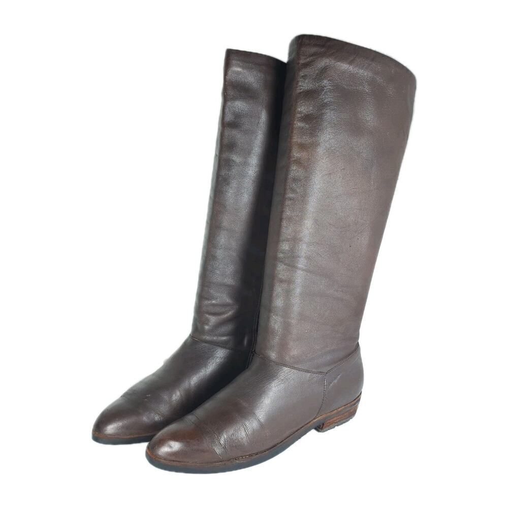 Frye Women's Vintage US8M Brown Leather Pull On Tall Riding Boots Made in USA
